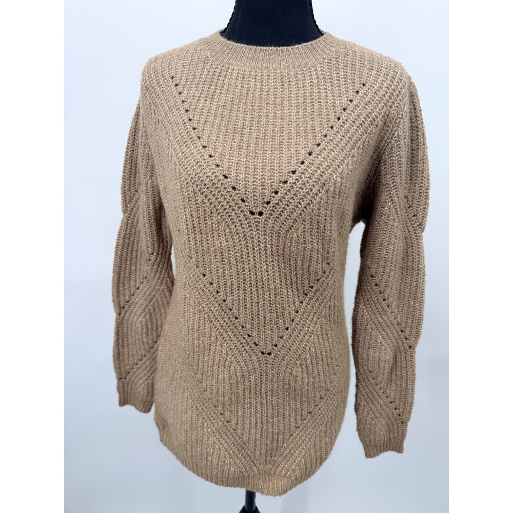 Reserve Fairfax Sweater Womens Large Brown Good Pointelle Chevron Knit Pullover